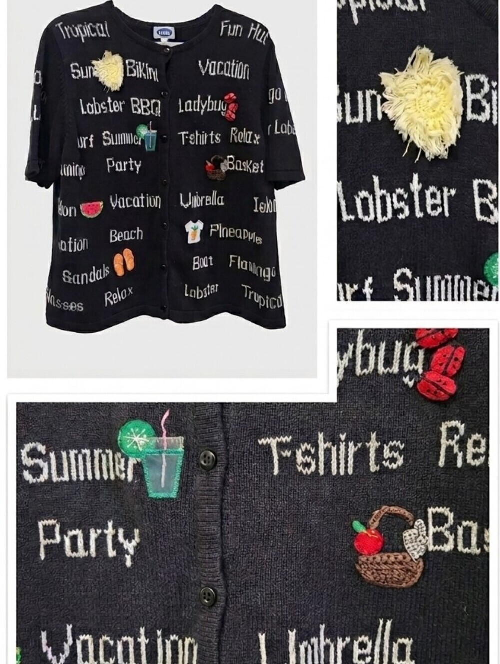 3D Cotton Knit Teacher Sweater Vacation Summer Size Large Tabi